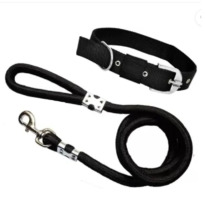 Chullbull Neck Collar and Rope Cord Leash for Dogs (Black)