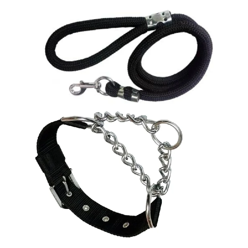 Chullbull Nylon Choke Collar and Leash for Dogs (Black)