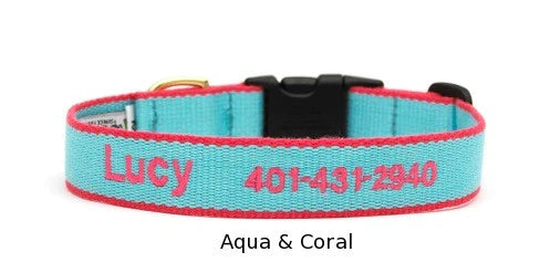 Personalized Collar 1" Wide Width For Medium and Large Dogs - 9 Color Combinations