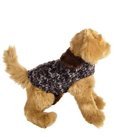 Dog Coat, Reversible - Luxury Faux Fur in Calico with Cuddly Fur in Chocolate