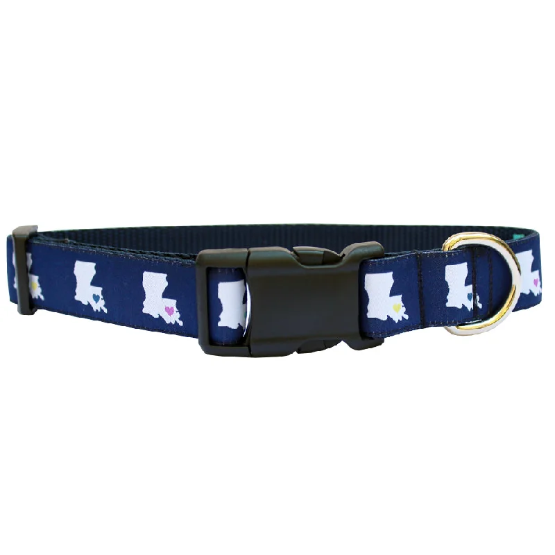 Midnight Navy Louisiana Heart Dog Collar