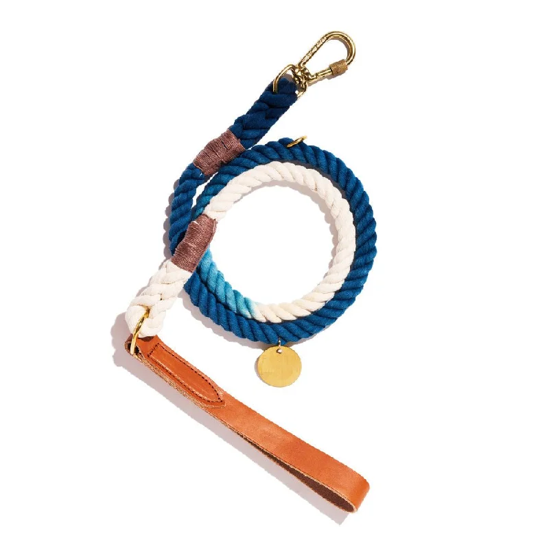 New! Hand Dyed Indigo Leash | Tan Leather Handle