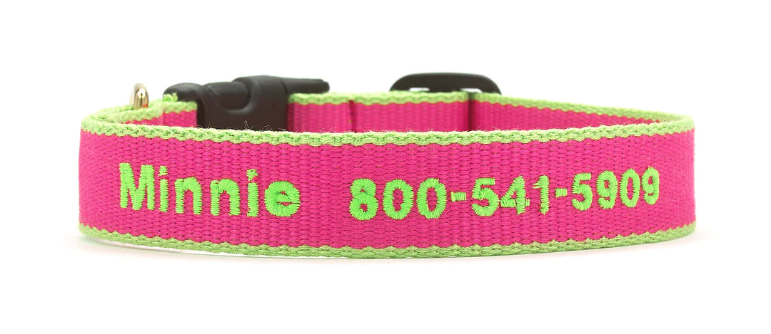 Personalized Collar 5/8" Narrow Width For Small Dogs - 9 Color Combinations