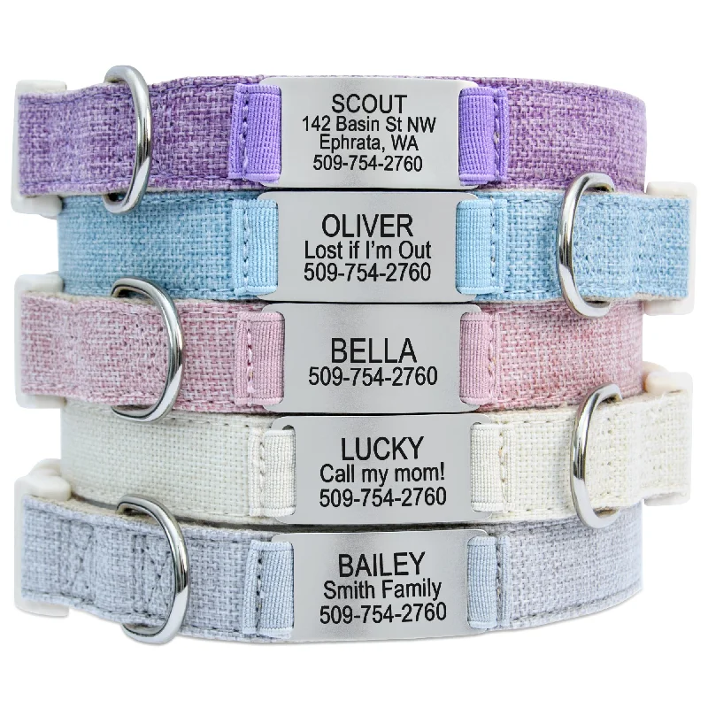 Personalized Cotton Hemp Dog Collar with Custom Engraved Nameplate