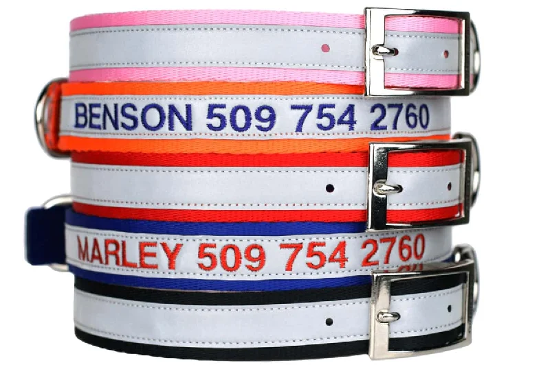 Personalized Embroidered Reflective Dog Collar with Metal Buckle