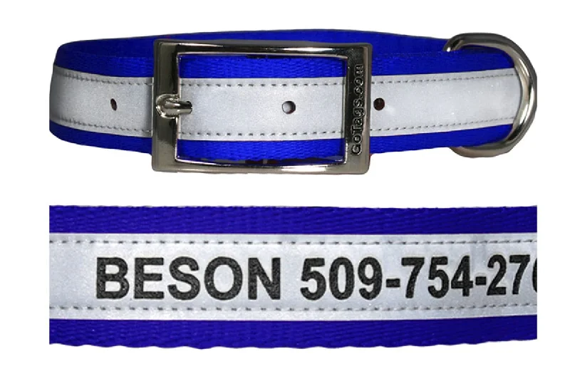 Personalized Engraved Reflective Dog Collar with Metal Buckle