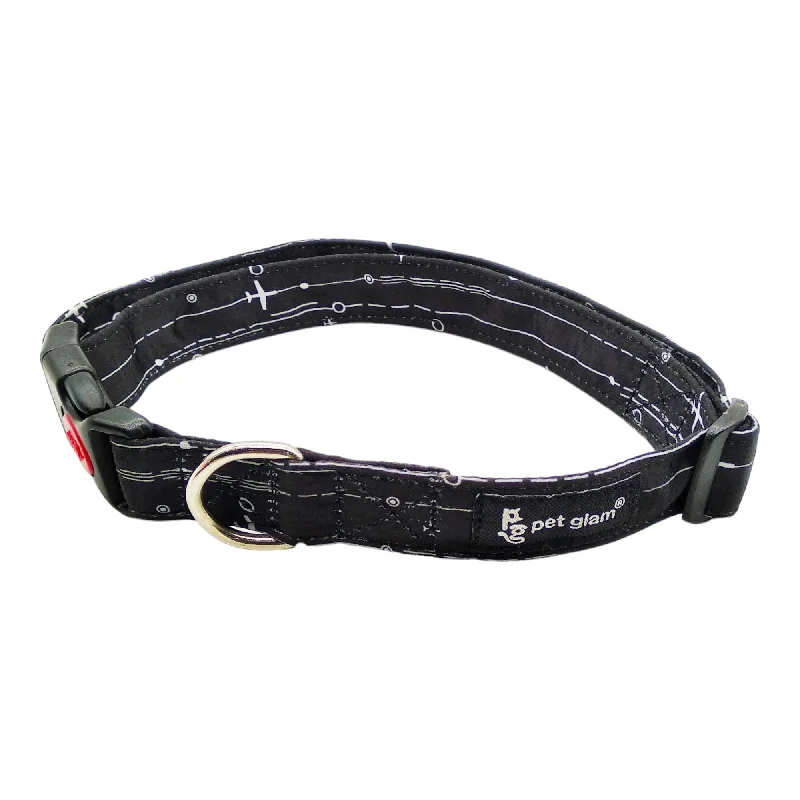 Pet Glam Collar Jet Black for large dogs Durable Fabric for Large Medium and Small Dogs High quality Buckle button