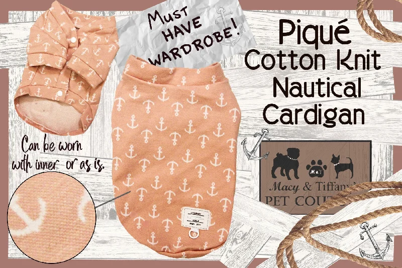 Piqué Cotton Knit Nautical Pet Cardigan (Peach)