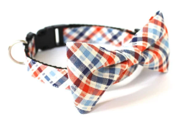 Bow Tie Collar, Plaid Seersucker: Blue & Orange