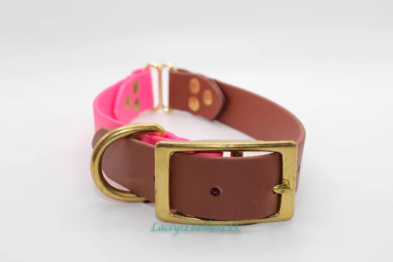 Pre-Made Brown and Bubblegum Pink with Brass Hardware Collar