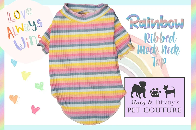 Rainbow Ribbed knitted Mock Neck Pet Shirt