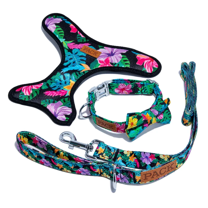 Rainforest Leash + Bowtie Collar + Reversible Harness