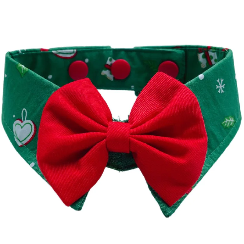 RuffCo Handcrafted Bowtie Button Collar For Cats & Dogs (Green Christmas)