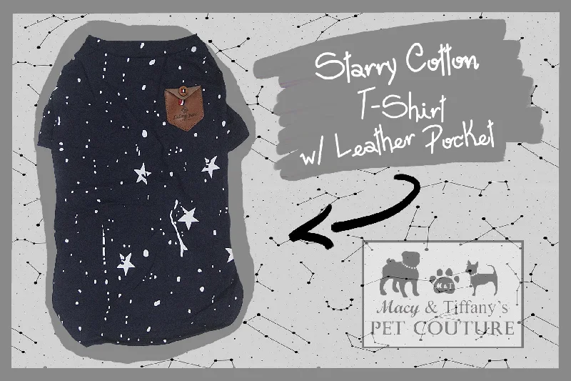 Starry Cotton Pet T-Shirt with Leather Pocket