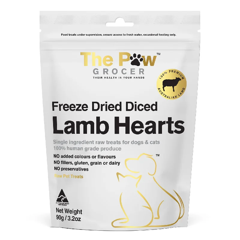 The Paw Grocer Freeze Dried Dog and Cat Treats Diced Lamb Hearts 90g